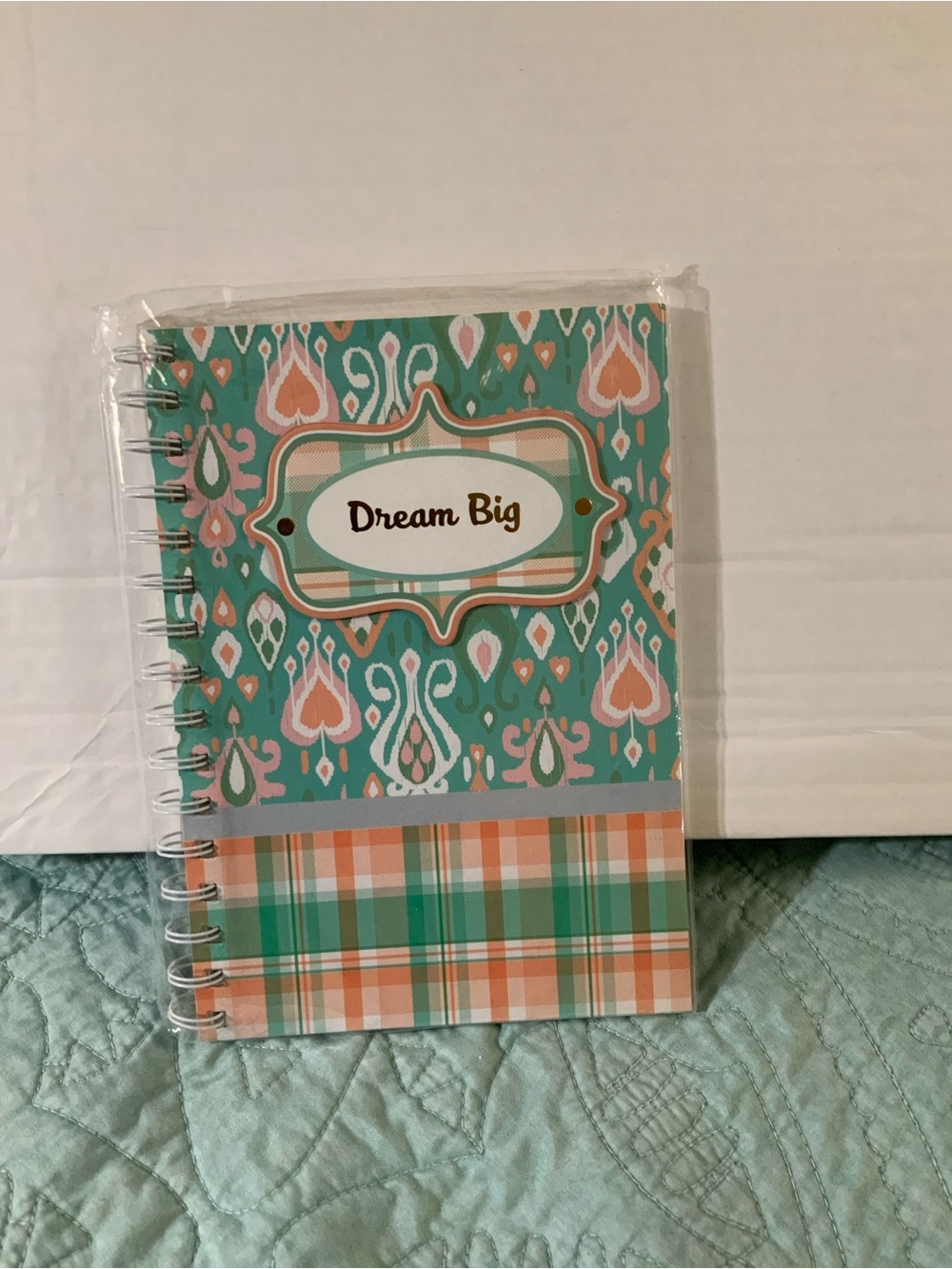 Dream Big Spiral Notebook – Teal & Coral Patterned Journal